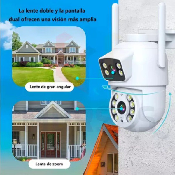 Cámara de Vigilancia Doble Lente WiFi Interior y Exterior