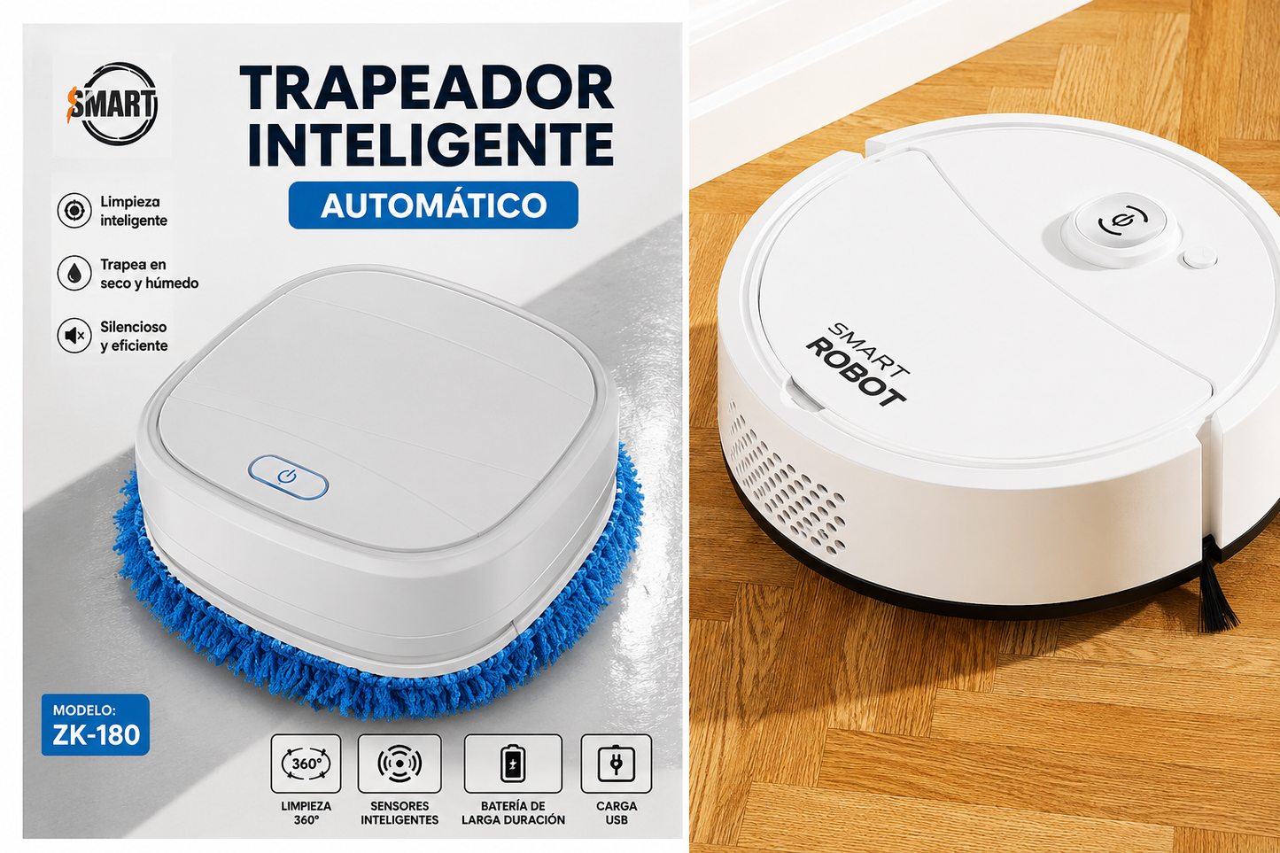 Robot Limpiador 3 en 1 (Barre, Aspira y Trapea)