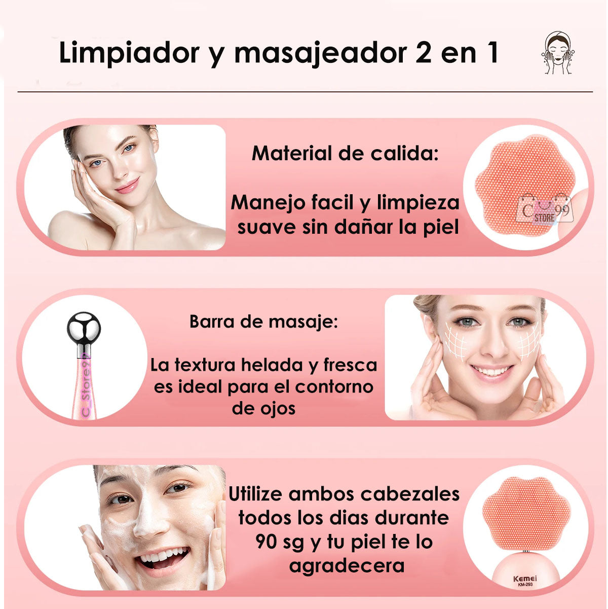 Masajeador y Cepillo Limpiador de Rostro