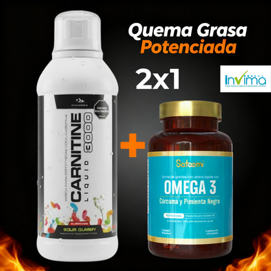 Combo: Carnitine Liquido 3000 + Omega3, Cúrcuma y Pimienta Negra