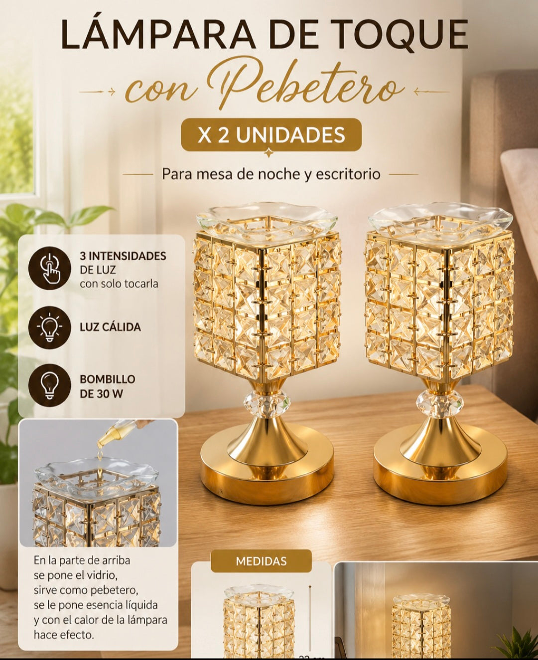 Lámparas de Mesa con Pebetero Dorada X 2