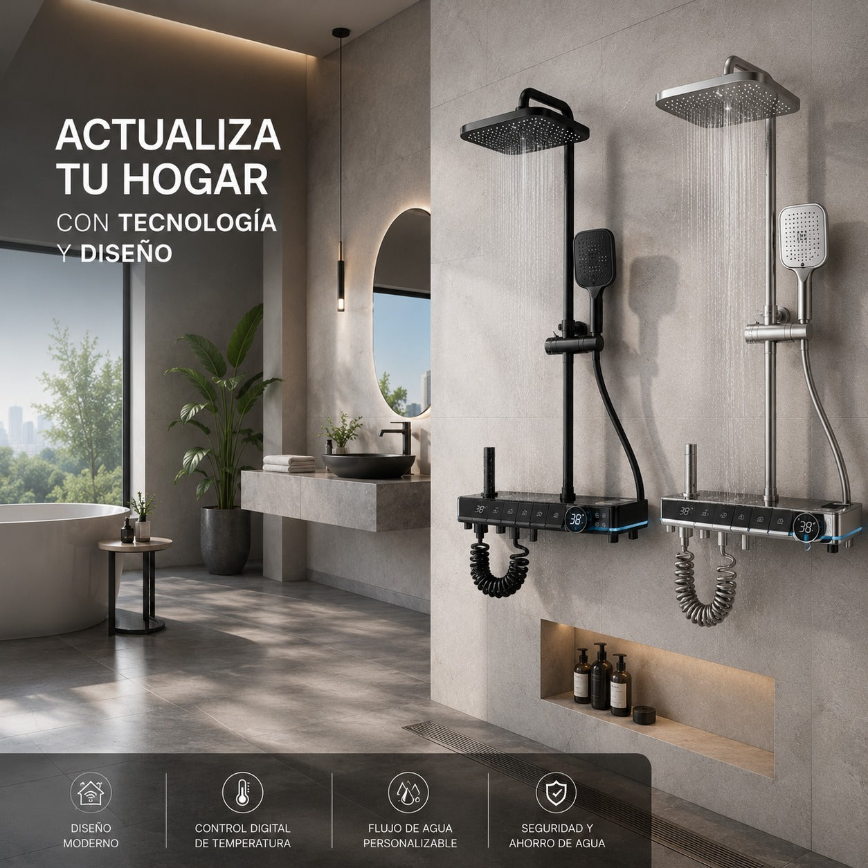 Ducha Multifuncional con Tecnología Negra