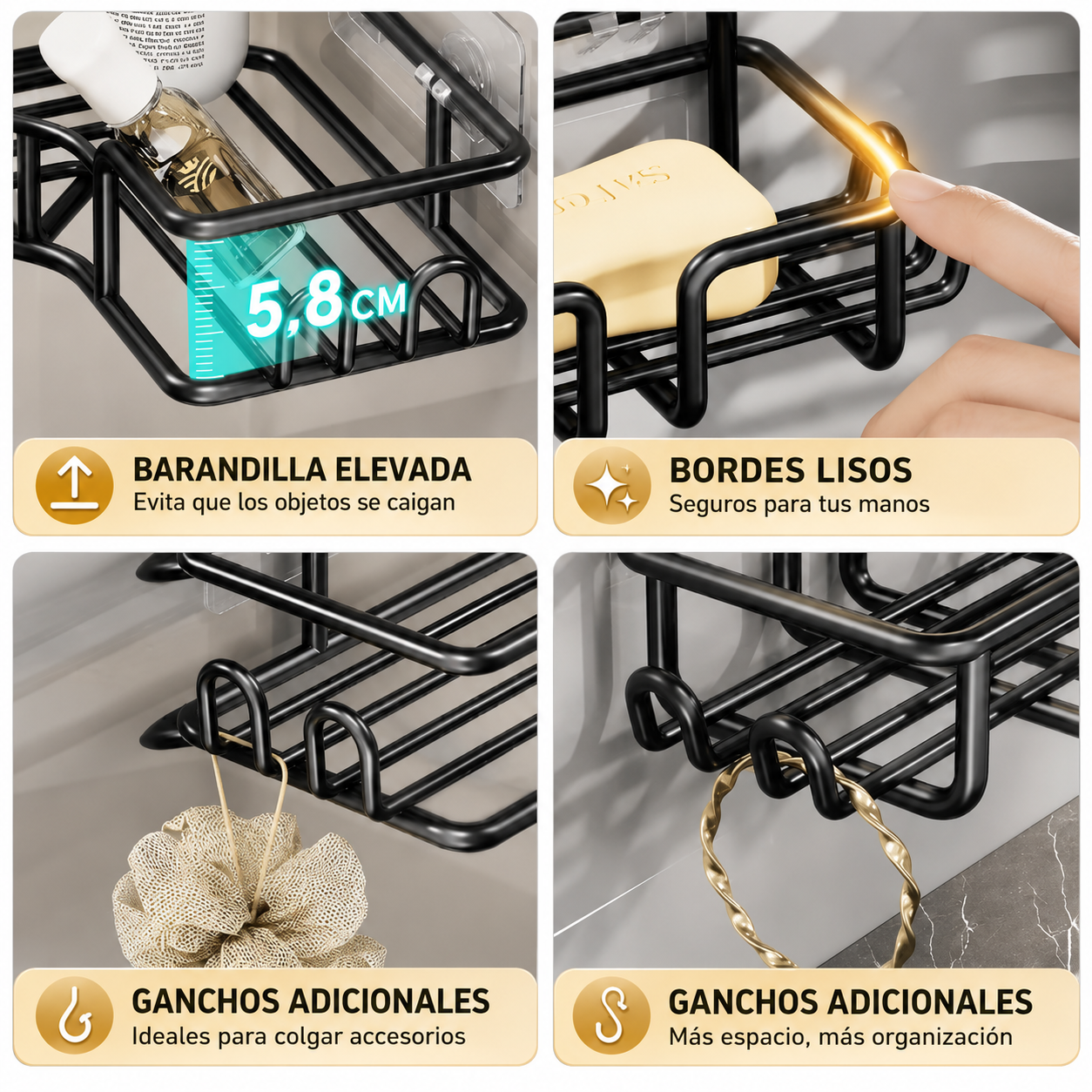 Organizador de Baño Adhesivo de 4 Piezas