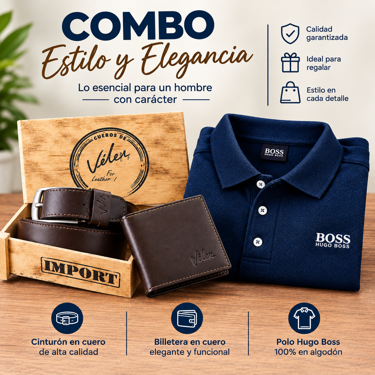 Combo Caballero: Polo Hugo Boss + Billetera y Correa Velez