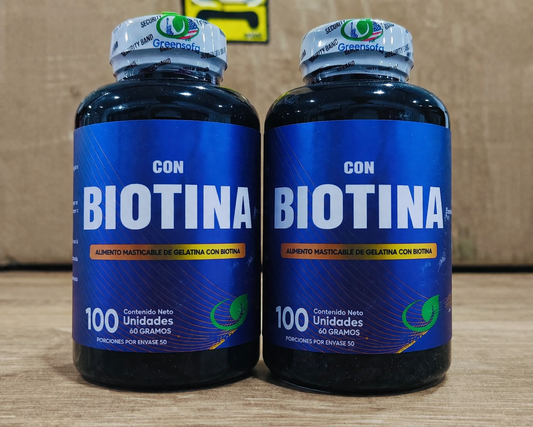 Biotina de 60 gr. ¡Precio de Promoción, 2 Frascos x 100 Unidades