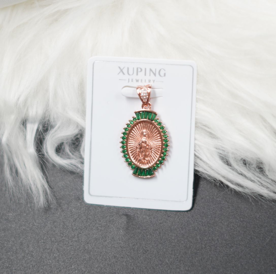 Dije Virgen Rosado Piedras Verdes