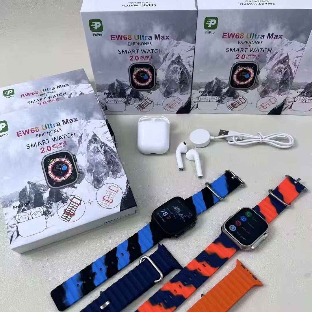 Combo Unisex: Smartwatch Ew68 Ultra Max + Audífonos I12