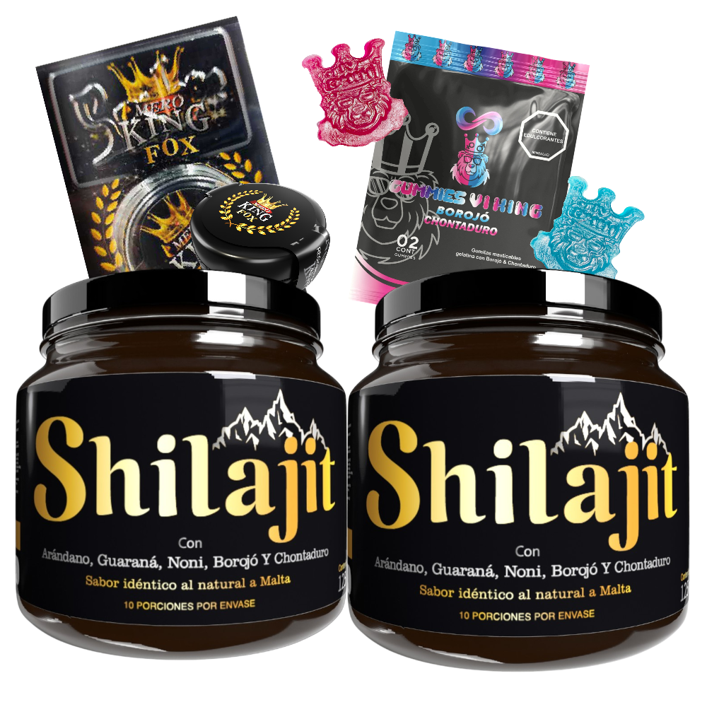 Shilajit Original Combo: 2 Unidades + Gummies vi king (2 Osos Goma) + Mero King Fox 5g